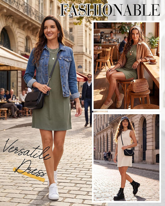 3 Pack Women Summer Dress Sleeveless Crew Neck Tank Dress 2026 Casual Mini Dresses Beach T Shirt Sundress with Split