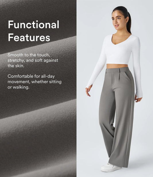 High Waisted Pocket Straight Leg Work Pants