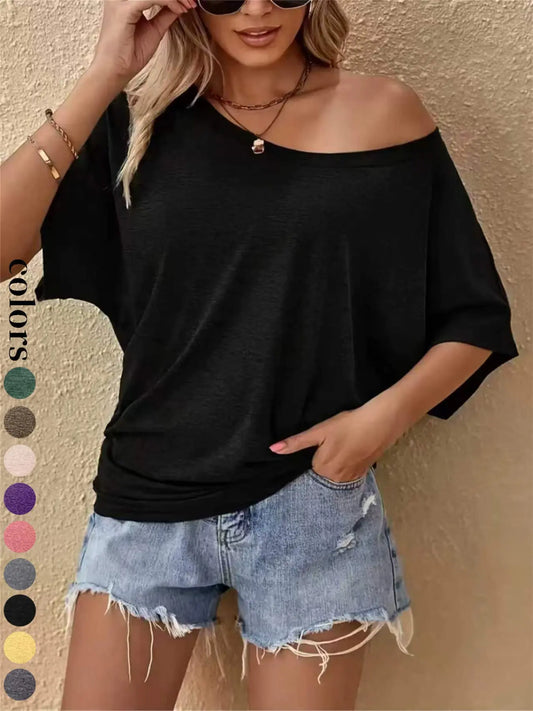 2026 Women's Casual Loose-Fitting Short Sleeve T-Shirt, Plain Round Neck Design, Comfortable Everyday Wear for All Seasons