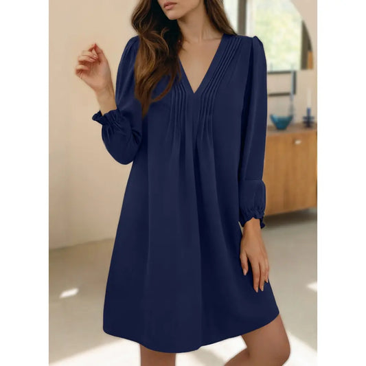 Womens Casual Dress A-Line Ruffle Sleeve V Neck Midi Dress 2026 Fashion Pleated Flowy Sundress Loose Shirt Dresses