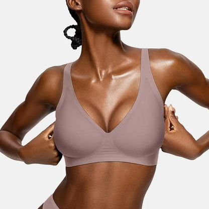 Womens Jelly Bras Wireless Comfortable Soft Push Up Bralettes Seamless Tshirts Bras Deep V Everyday Bras