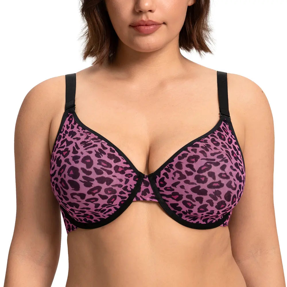 Leopard Wild Unlined Plus Size Breathable Soft Mesh No Padding Underwire Women Bra Halter Top Bra Womenswear Vneck