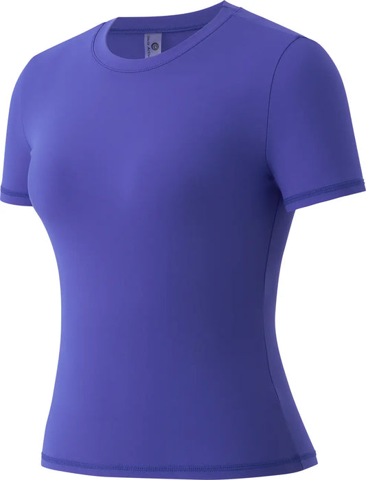 Women's Solid Round Neck Short Sleeve Athletic T-Shirt - 2 Piece Matching Gym Sets, Casual Sportswear for Indoor & Outdoor Fitness, Women's Clothes, Clothing summerwins Try it,travel essentials,camping essentials
