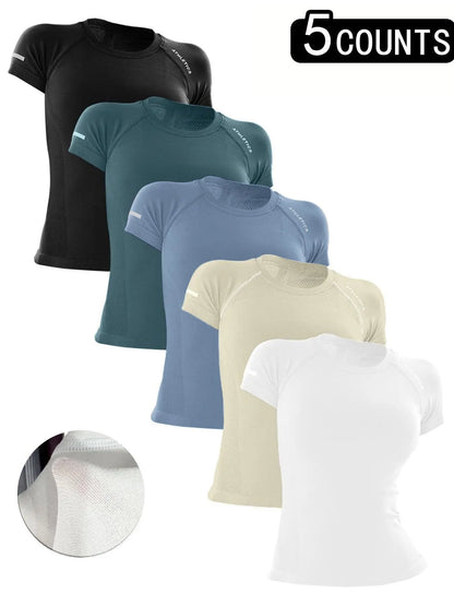 Women's Yoga Letter Round Neck Sport Short Sleeve T-Shirt, High Stretch Athletic Breathable Fitness Running Yoga Wear, All Seasons Casual Top