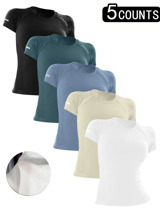 Women's Yoga Letter Round Neck Sport Short Sleeve T-Shirt, High Stretch Athletic Breathable Fitness Running Yoga Wear, All Seasons Casual Top