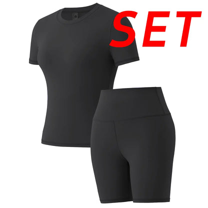 Women's Solid Round Neck Short Sleeve Athletic T-Shirt - 2 Piece Matching Gym Sets, Casual Sportswear for Indoor & Outdoor Fitness, Women's Clothes, Clothing summerwins Try it,travel essentials,camping essentials