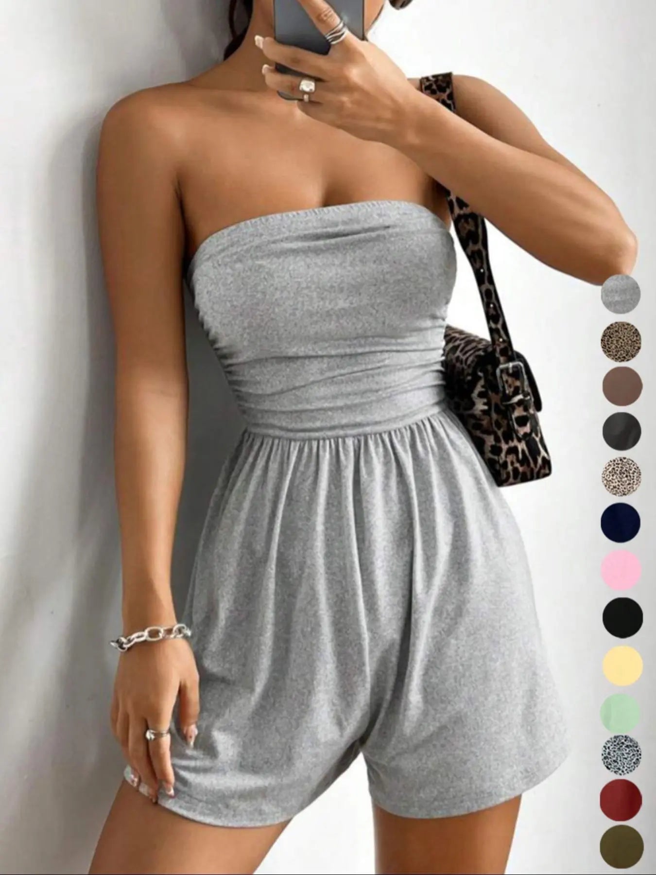 Women's Sleeveless Strapless Jumpsuit, Solid Color, Casual Fitted Short Pants, Multi-Color Basic Summer, Butter Vacation Style, Beach Jumpsuit