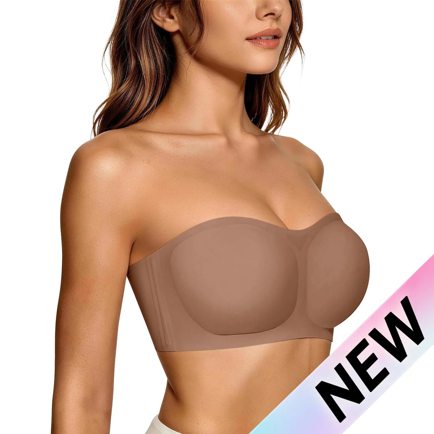 Womens Strapless Bras Push Up Bandeau Bra Non Slip Wireless Supportive Padded Bras Seamless Comfortable Tube Jelly Bra