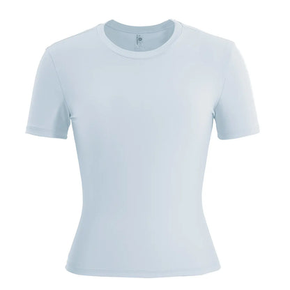 Women's Solid Round Neck Short Sleeve Athletic T-Shirt - 2 Piece Matching Gym Sets, Casual Sportswear for Indoor & Outdoor Fitness, Women's Clothes, Clothing summerwins Try it,travel essentials,camping essentials