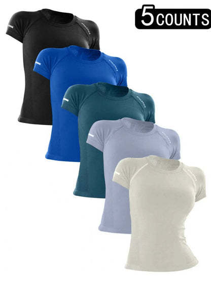 Women's Yoga Letter Round Neck Sport Short Sleeve T-Shirt, High Stretch Athletic Breathable Fitness Running Yoga Wear, All Seasons Casual Top