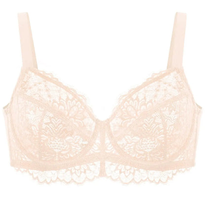 Sunflower Floral Lace Unlined Unpadded Plus Size Underwire Full Coverage Minimizer Bra dealsforyoudays