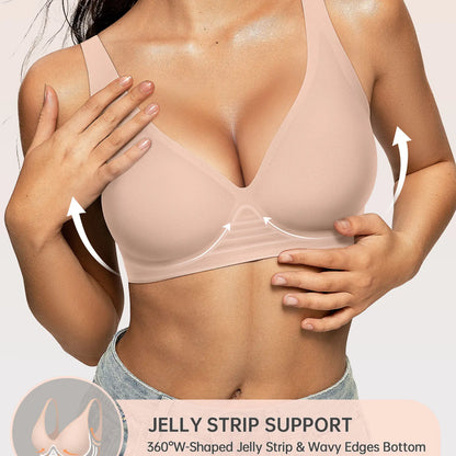 Womens Jelly Bras Wireless Comfortable Soft Push Up Bralettes Seamless Tshirts Bras Deep V Everyday Bras