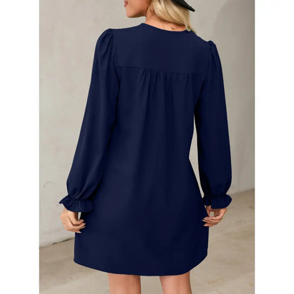 Womens Casual Dress A-Line Ruffle Sleeve V Neck Midi Dress 2026 Fashion Pleated Flowy Sundress Loose Shirt Dresses