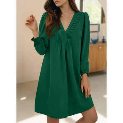 Womens Casual Dress A-Line Ruffle Sleeve V Neck Midi Dress 2026 Fashion Pleated Flowy Sundress Loose Shirt Dresses