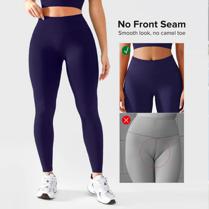 Lycra Fabric Butt Lifting No Front Seam High-Waisted Breathable Yoga Pants Tummy Control Seamless Gym Running Leggings