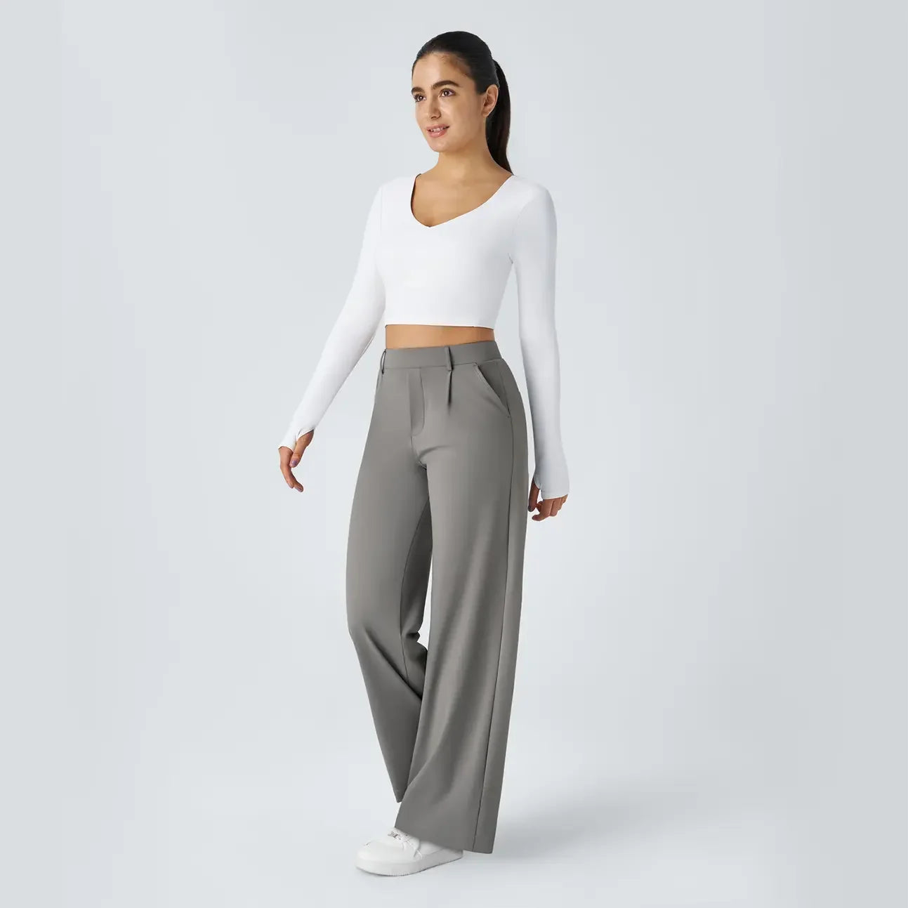 High Waisted Pocket Straight Leg Work Pants