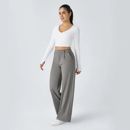 High Waisted Pocket Straight Leg Work Pants