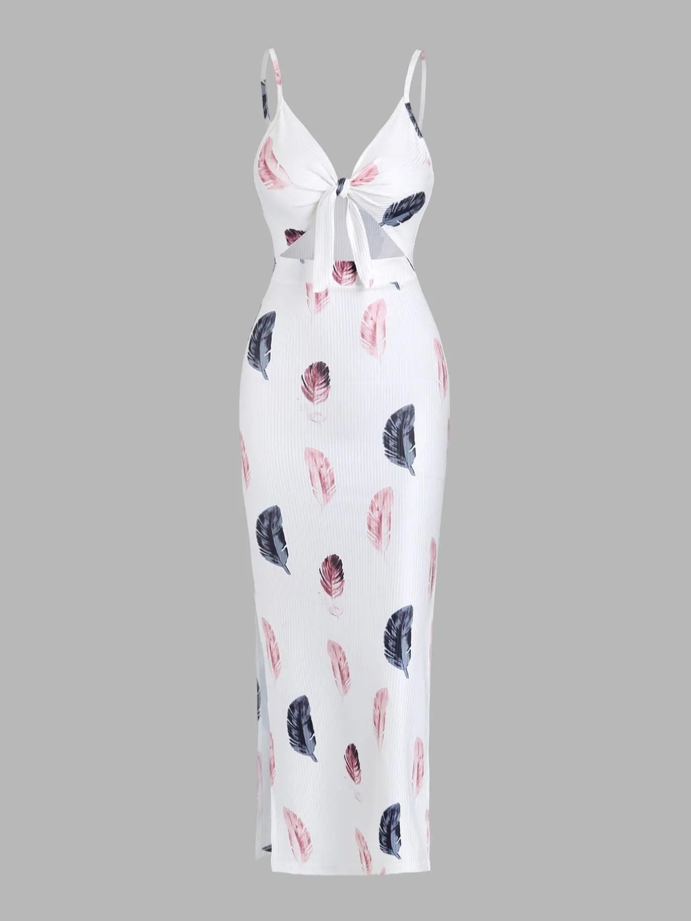 Women's Plain Cut Out Knot Front Split Thigh Bodycon Long Dress, Spaghetti Strap Sleeveless, Summer Clothes Women, Solid Cami Dress, Ladies Casual Summer Evening Party Nightclub Dress