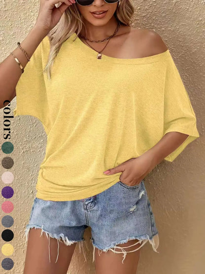 2026 Women's Casual Loose-Fitting Short Sleeve T-Shirt, Plain Round Neck Design, Comfortable Everyday Wear for All Seasons