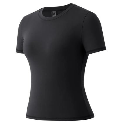 Women's Solid Round Neck Short Sleeve Athletic T-Shirt - 2 Piece Matching Gym Sets, Casual Sportswear for Indoor & Outdoor Fitness, Women's Clothes, Clothing summerwins Try it,travel essentials,camping essentials