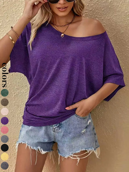 2026 Women's Casual Loose-Fitting Short Sleeve T-Shirt, Plain Round Neck Design, Comfortable Everyday Wear for All Seasons