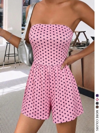 Women's Sleeveless Strapless Jumpsuit, Solid Color, Casual Fitted Short Pants, Multi-Color Basic Summer, Butter Vacation Style, Beach Jumpsuit