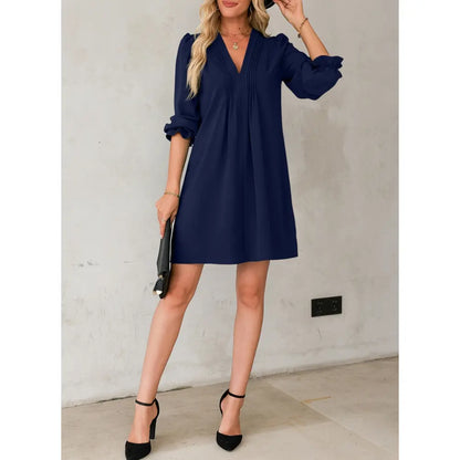 Womens Casual Dress A-Line Ruffle Sleeve V Neck Midi Dress 2026 Fashion Pleated Flowy Sundress Loose Shirt Dresses