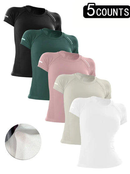 Women's Yoga Letter Round Neck Sport Short Sleeve T-Shirt, High Stretch Athletic Breathable Fitness Running Yoga Wear, All Seasons Casual Top