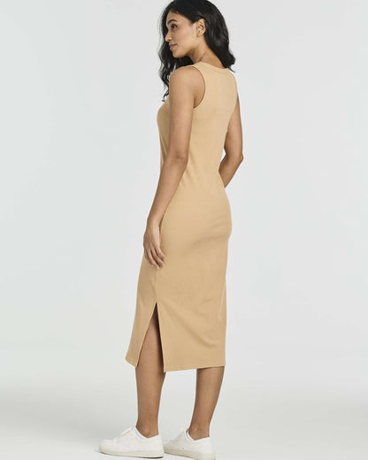 3 Pack Women's Sleeveless Midi Dresses Tank Shift Ribbed Knit Casual Slit | Casual, Work, Summer, Beach, Travel, Layering, Stretch, Dress, Sleeves, Length, Maxi; Soft, Breathable & Wrinkle Free