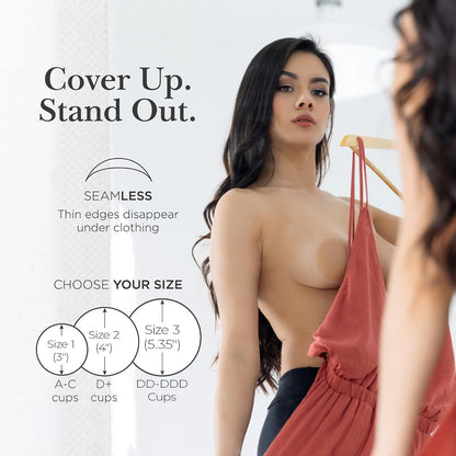 Reusable Nipple Covers, Skin Safe Pasties in Circle or Lift Style | Dermatologist Tested Adhesive Pasties, Sticky Up to 20 Wears, Stays On through Sweaty Summer Heat, Travel Case Included