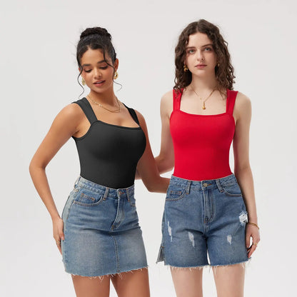 Women's 3 Piece Ribbed Bodysuits - Sexy Square Neck Sleeveless Tank Top Design - Stretchy  Soft Womenswear Underwear Lady Comfort Trendy,back to school,back to school shopping