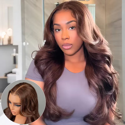 7x5 Chocolate Brown Body Wave Layered Glueless Wig