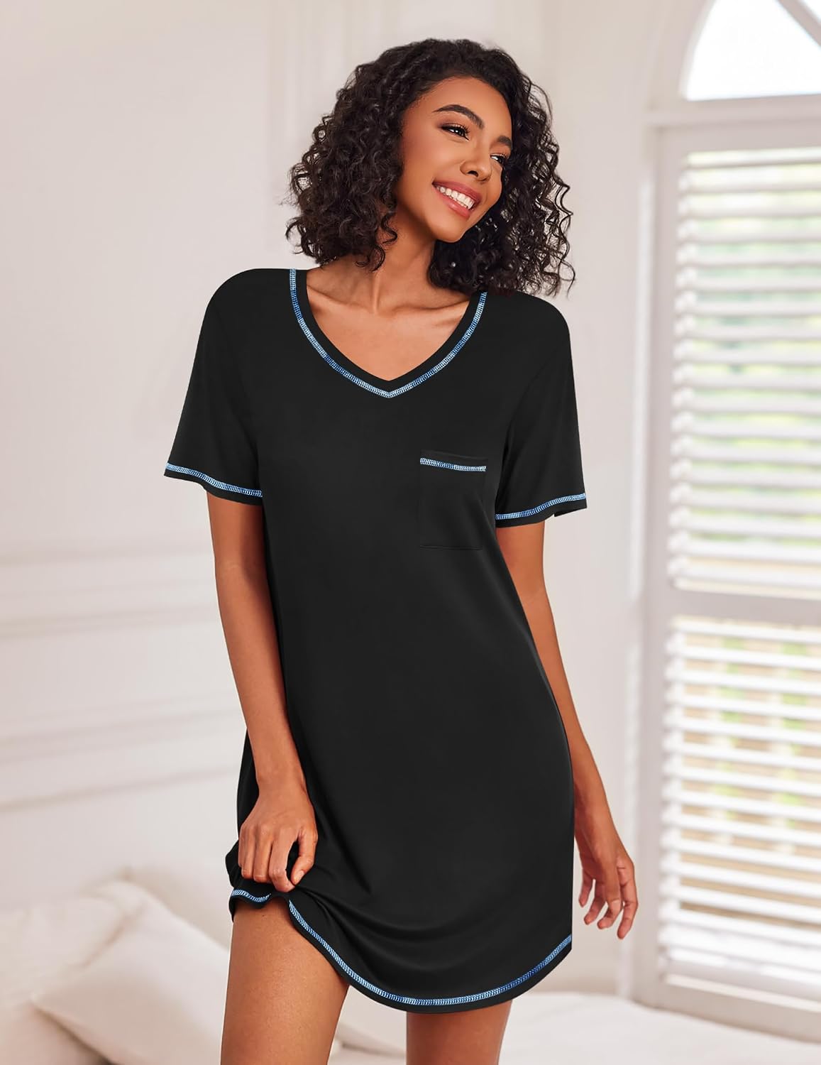 3 Pack Nightgowns for Women Short Sleeve Sleep Shirt Soft Sleepwear | T shirt Nightgown V Neck Nightshirts Soft Sleepwear Dress Ladies Pajama Dress Plus Size Sleeping Gown Comfy Nightdress