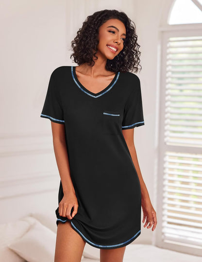 3 Pack Nightgowns for Women Short Sleeve Sleep Shirt Soft Sleepwear | T shirt Nightgown V Neck Nightshirts Soft Sleepwear Dress Ladies Pajama Dress Plus Size Sleeping Gown Comfy Nightdress