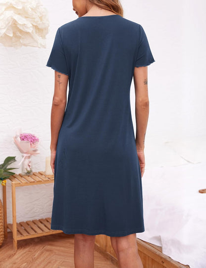 3 Pack Women's Button Down Nightgowns Short Sleeve Night Shirts for Women Sleepwear V Neck Sleep Dress