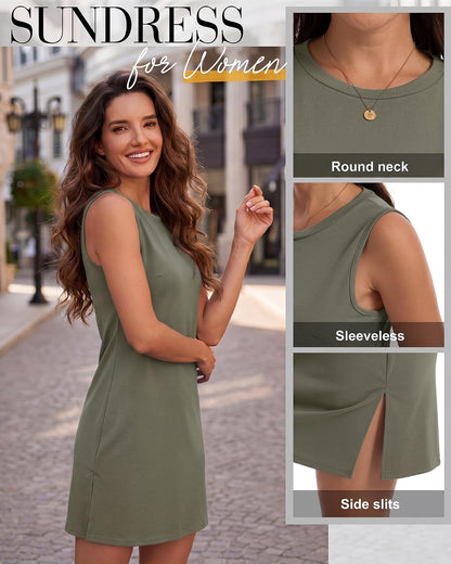 3 Pack Women Summer Dress Sleeveless Crew Neck Tank Dress 2026 Casual Mini Dresses Beach T Shirt Sundress with Split
