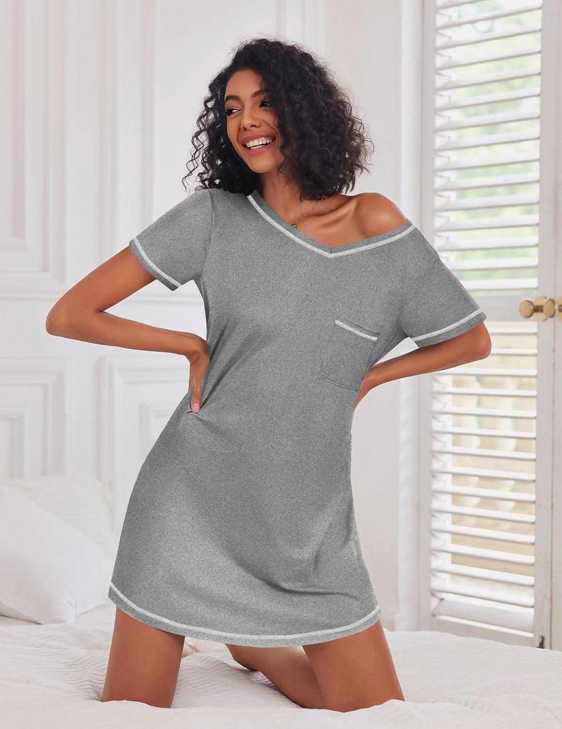 3 Pack Nightgowns for Women Short Sleeve Sleep Shirt Soft Sleepwear | T shirt Nightgown V Neck Nightshirts Soft Sleepwear Dress Ladies Pajama Dress Plus Size Sleeping Gown Comfy Nightdress