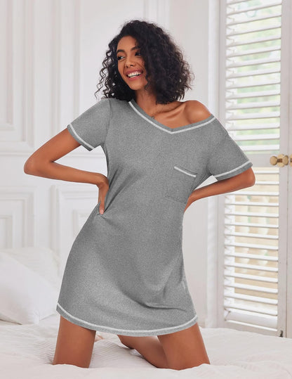 3 Pack Nightgowns for Women Short Sleeve Sleep Shirt Soft Sleepwear | T shirt Nightgown V Neck Nightshirts Soft Sleepwear Dress Ladies Pajama Dress Plus Size Sleeping Gown Comfy Nightdress