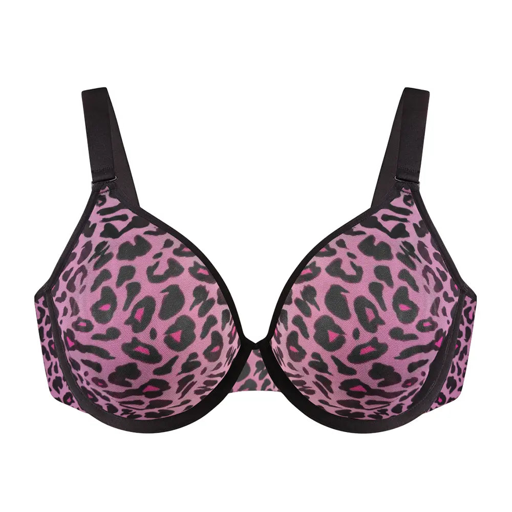 Leopard Wild Unlined Plus Size Breathable Soft Mesh No Padding Underwire Women Bra Halter Top Bra Womenswear Vneck