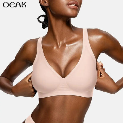 Womens Jelly Bras Wireless Comfortable Soft Push Up Bralettes Seamless Tshirts Bras Deep V Everyday Bras