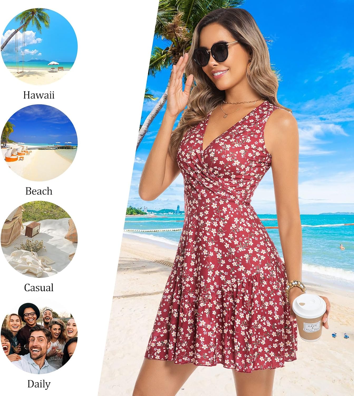 3 Pack Summer Dresses for Women 2026 Sleeveless Sexy Wrap V Neck Floral Sundress Tank Dress