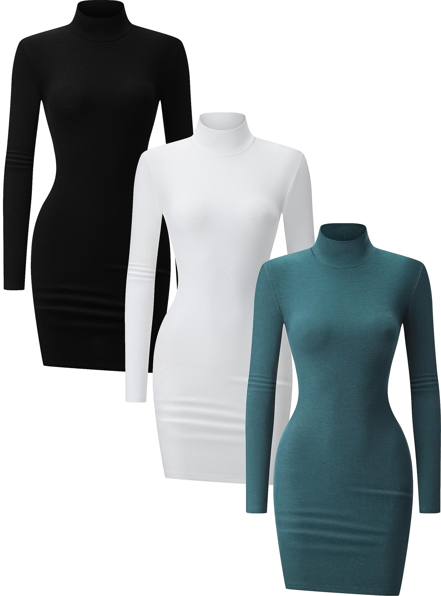 3 Pack Women's Long Sleeve Dress Mock Turtleneck Slim Fit Mini Dresses Fall Winter Fashion Clothes 2025