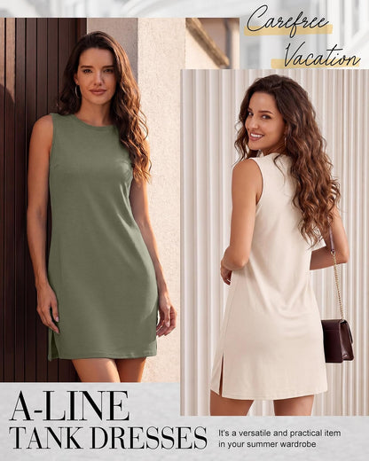 3 Pack Women Summer Dress Sleeveless Crew Neck Tank Dress 2026 Casual Mini Dresses Beach T Shirt Sundress with Split