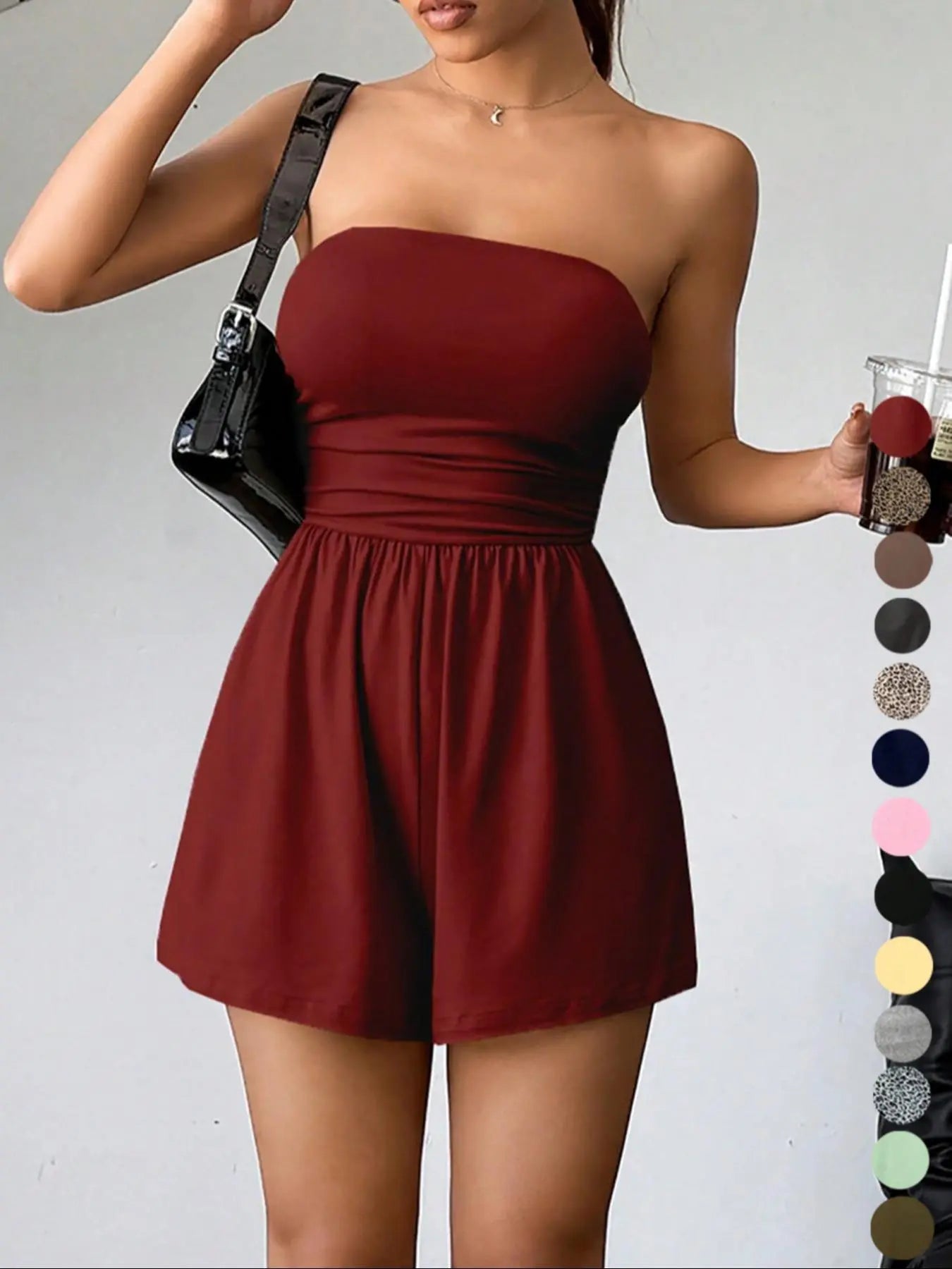 Women's Sleeveless Strapless Jumpsuit, Solid Color, Casual Fitted Short Pants, Multi-Color Basic Summer, Butter Vacation Style, Beach Jumpsuit