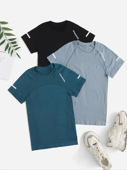 Women's Yoga Letter Round Neck Sporty Athletic Breathable Short Sleeve T-Shirt, High Stretch Fitness Running Yoga Top, All Seasons Wear