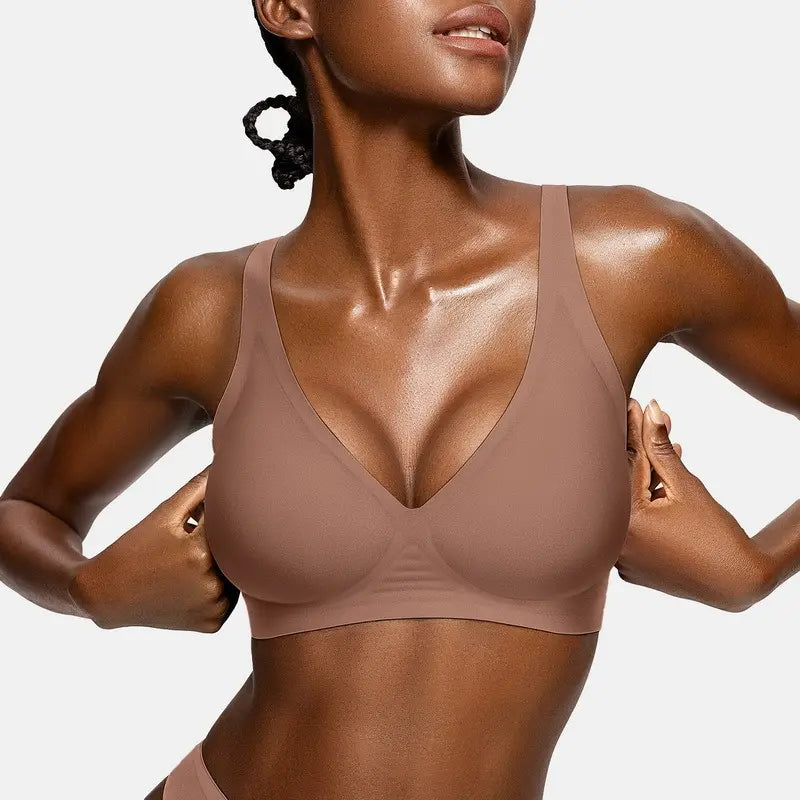 Womens Jelly Bras Wireless Comfortable Soft Push Up Bralettes Seamless Tshirts Bras Deep V Everyday Bras