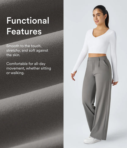 High Waisted Pocket Straight Leg Work Pants