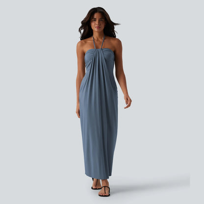 Halter Tie Back Maxi Dress with Pockets