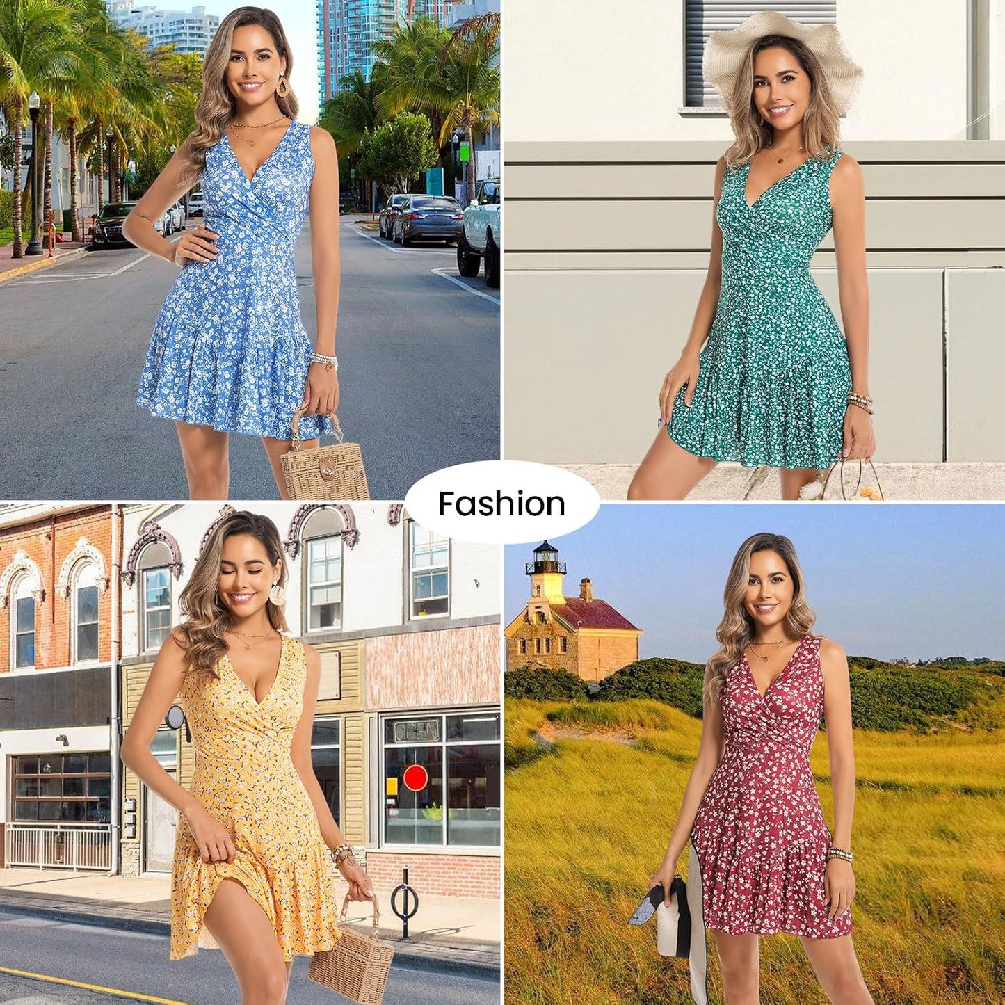 3 Pack Summer Dresses for Women 2026 Sleeveless Sexy Wrap V Neck Floral Sundress Tank Dress