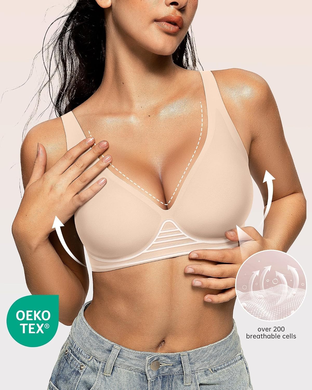 Womens Jelly Bras Wireless Deep V Bralette Comfy Push Up Tshirt Bras | Comfortable,support and lift,no underwire,bralettes,plunge,full coverage,invisible,balconette,minimizer,no show,soft